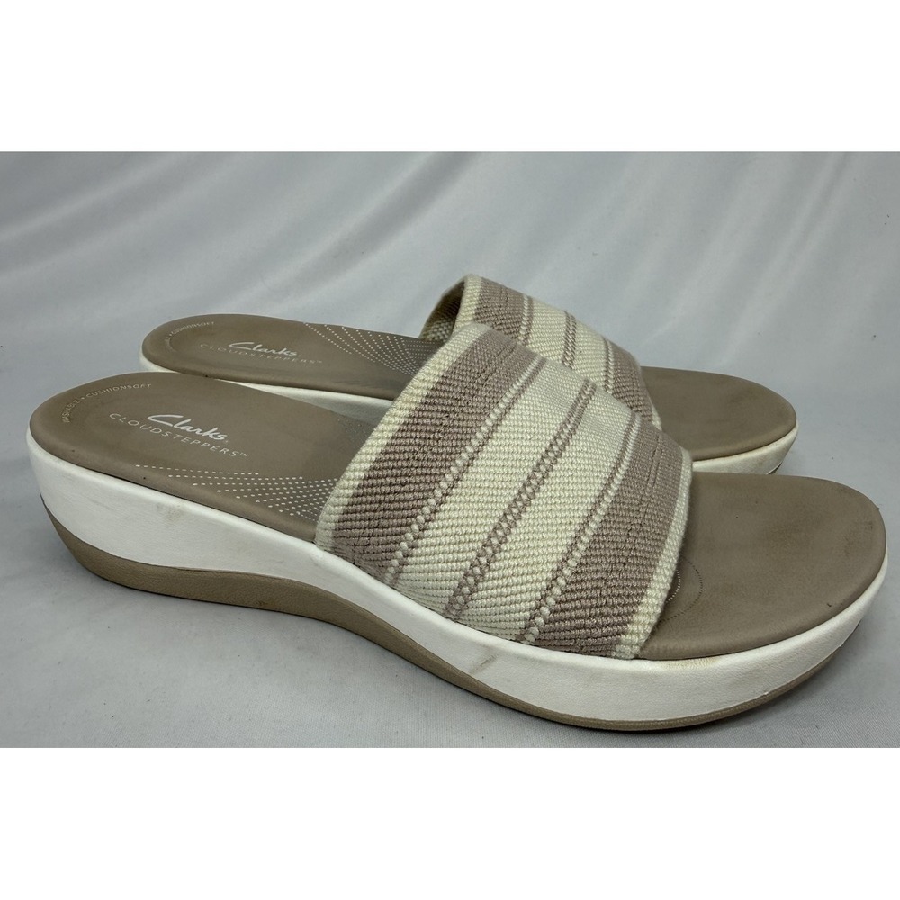 Clarks Women's Cloudsteppers Arla Hollis Slip On Flat Sandals Beige Size 9 M